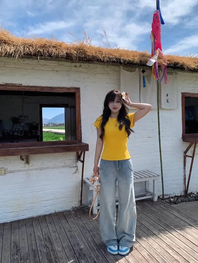 Loose Straight Leg Blue Jeans Women's Casual Wide Leg Long Pants Summer Slimming Hip Covering Comfortable Loose Fit Denim