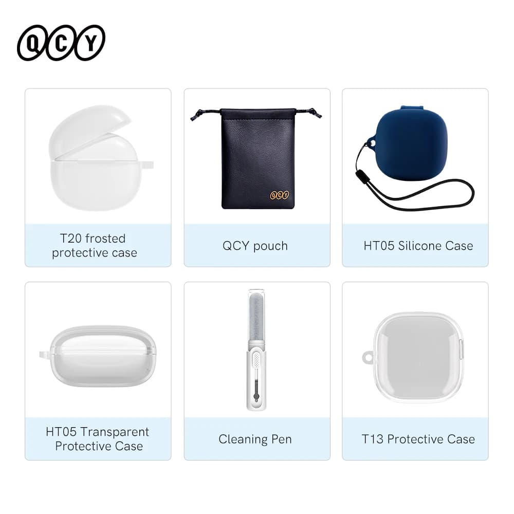QCY HT05 Custodia morbida in silicone HT10 MeloBuds Pro Auricolari wireless Custodia protettiva Cuffie Custodia protettiva Auricolari Kit di pulizia