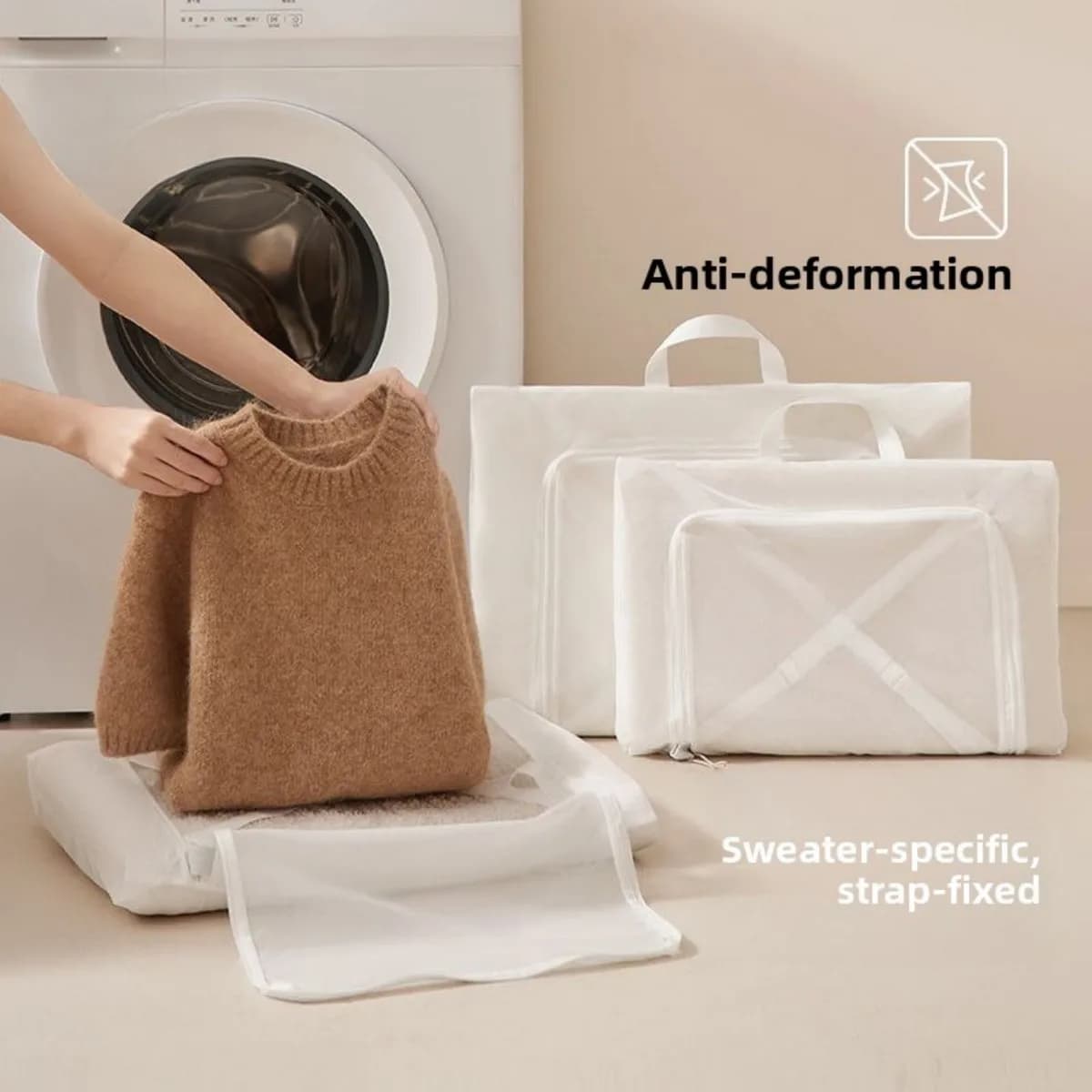 2pack Mesh Laundry Bags with Handle for Wool Sweaters Large Laundry Washing Woolen Cashmere Shirt Dress Elastic Cross-strap