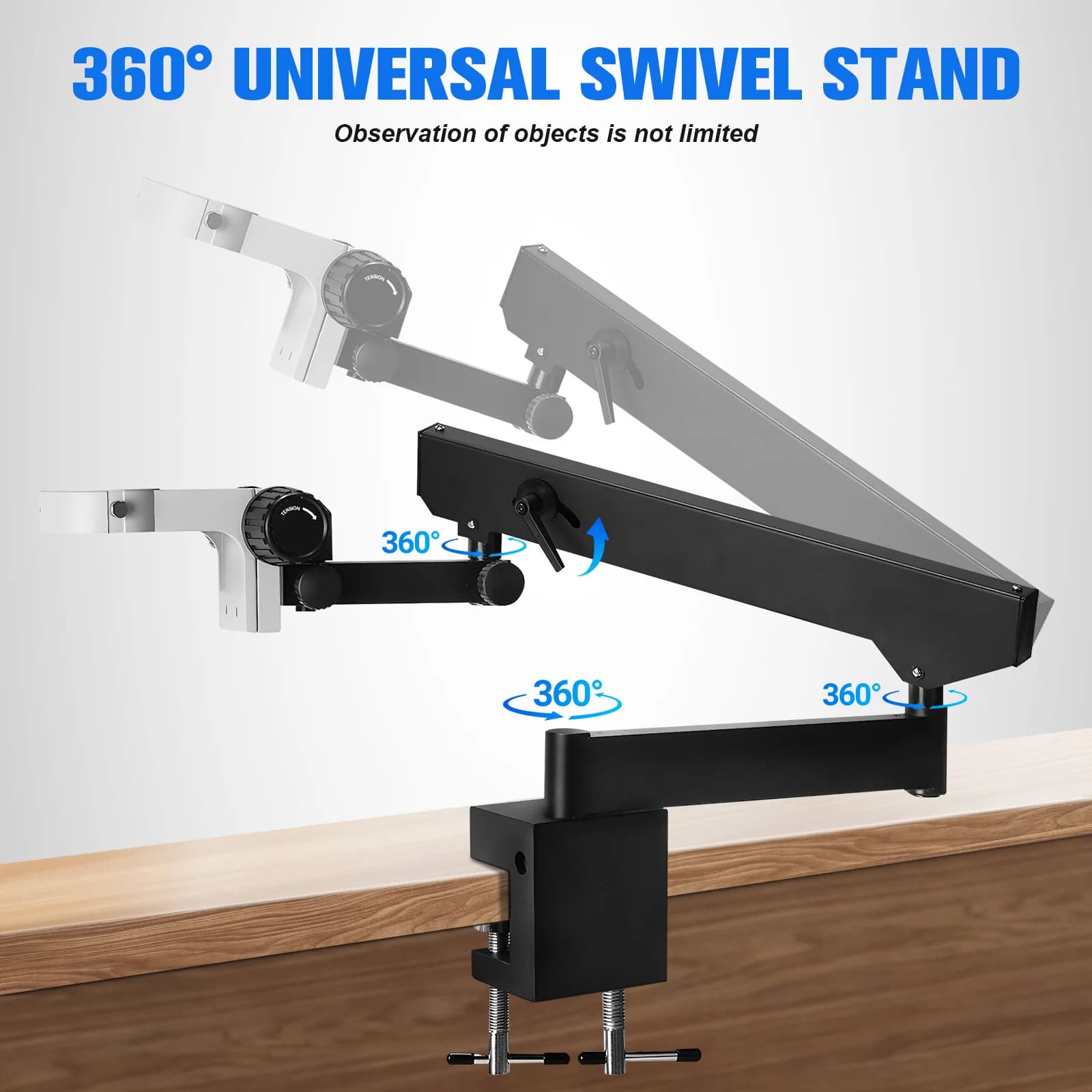 Supporto Pieghevole con Clip da Tavolo, Staffa Telescopica Universale in Metallo Regolabile in Altezza per Microscopio Stereoscopico Binoculare