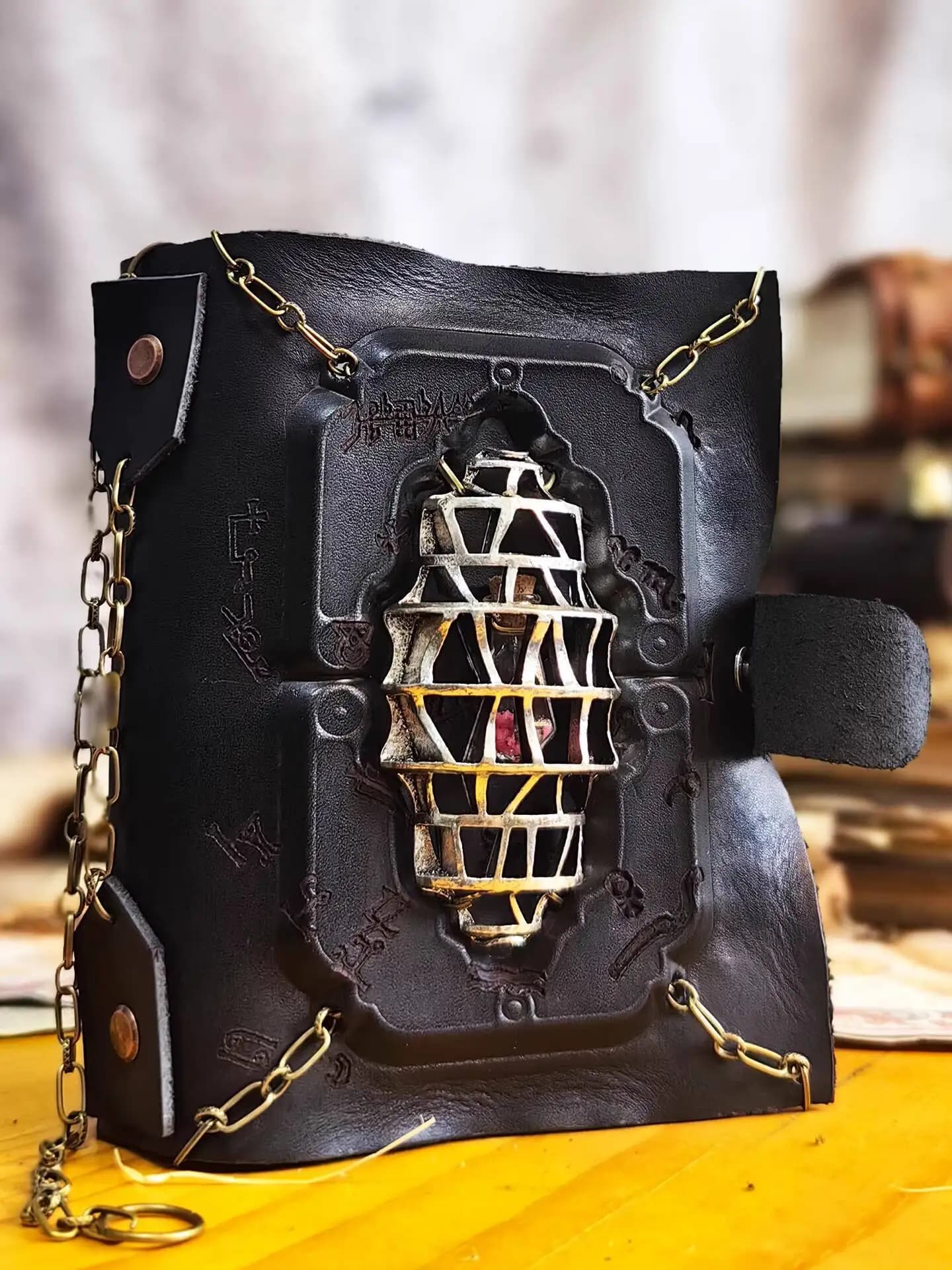 BLAMAG Prisoner Of The Demon Theme Magic Book Handmade Leather Creative Diary Journal Hand Account