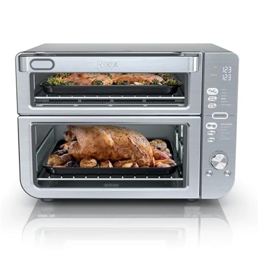 Friggitrice ad Aria e Forno Tostapane Combinato Doppio XL 12-in-1, per Pollo da 2 kg e Ali da 2,7 kg, Cottura Intelligente, Cuoce 2 Piatti Diversi Contemporaneamente
