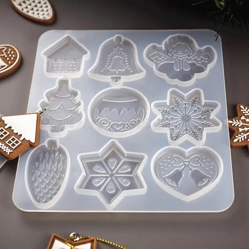 Christmas DIY Crystal Epoxy Mold Christmas Tree Snowflake Elk Pendant Silicone Keychain Jewelry Resin Craft
