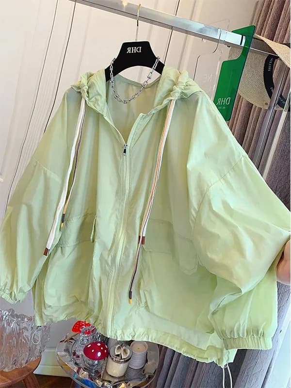 plus Size Outdoor Women's Sun Protection Long Sleeve Loose Fit Hoodie Summer Outerwear Top Large Code 240 Pounds
