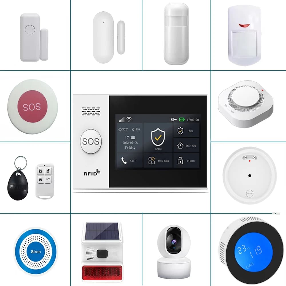 Sistema di Allarme Domestico Wireless PGST con Rilevatore Solare Esterno, Sensori per Porte e Finestre e Sensore di Movimento 433MHz GSM Antifurto