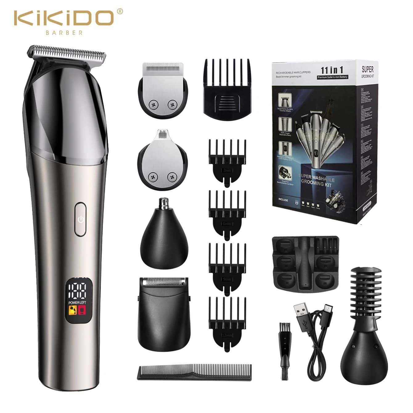 Men's Professional Haircut, Electric Rulebar, 11 in 1, Wireless Razor with LCD Display, Barber Machine