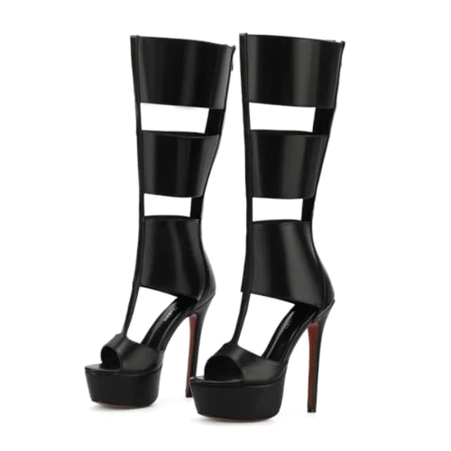 Platform Knee High Sandals for Women, Gladiator Open Toe Summer Booties Heels Sandal Boots, Sexy Style Casual for Party