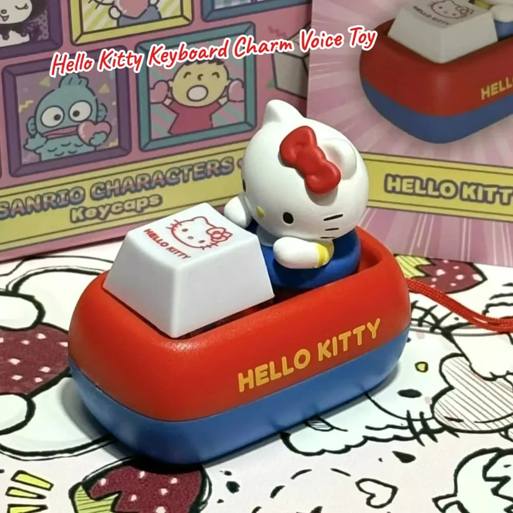 Kawaii Hello Kitty Keyboard Keychain Click Voice KT Button Charm Fidget Toy Decompression Desktop Ornament Backpack Pendant