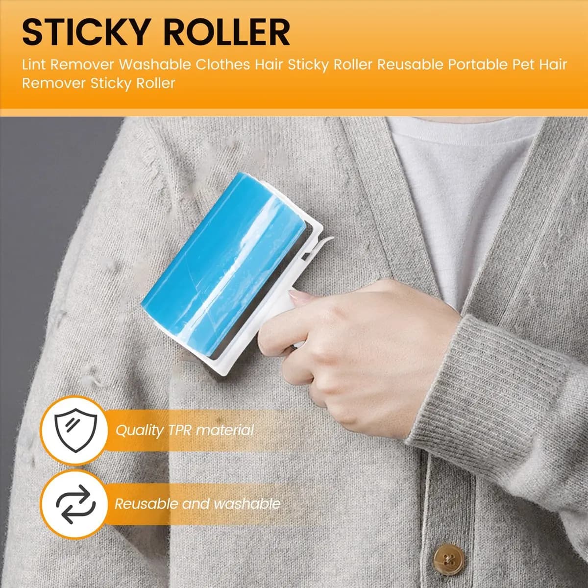 A75K Lint Remover Washable Clothes Hair Sticky Roller Reusable Portable Pet Hair Remover Sticky Roller,Blue