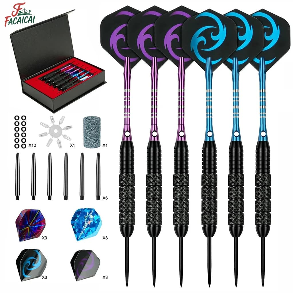Premium Steel Tip Darts 6 Pack Anti-break Aluminum Shaft Complete Dart Kit Replacement Flight Dart Gift Box for Competition Home