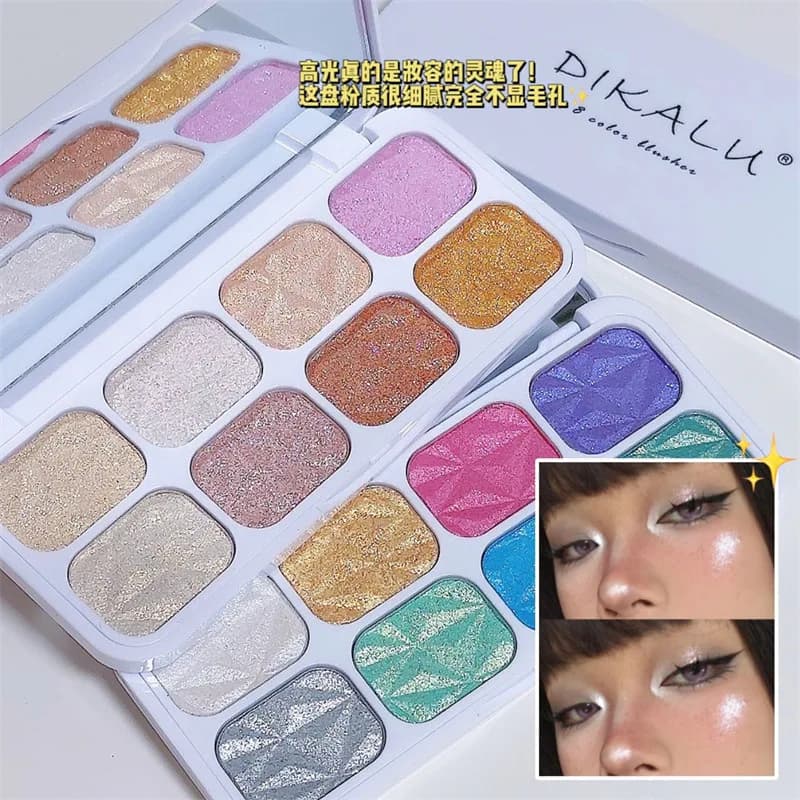 Palette Ombretti Illuminanti Duochrome 8 Colori, Effetto Perla Scintillante, Contorno Viso, Illuminante Impermeabile a Lunga Durata per Donne