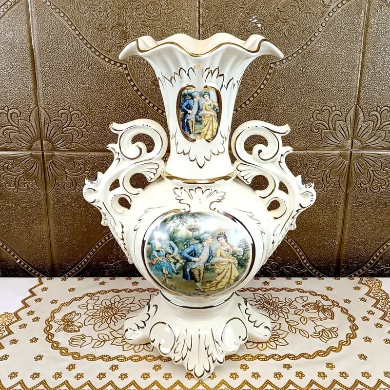 Vaso grande europeo in ceramica dorata a forma di melagrana, ornamento per ingresso e soggiorno, vaso binaurale di lusso di alta gamma per ville.