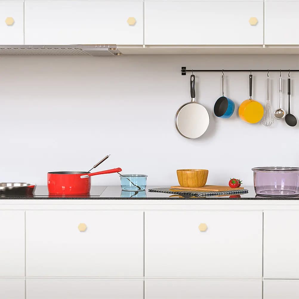 Set di 8 Maniglie Esagonali Dorate per Cassetti, Pomelli Decorativi Robusti in Rame per Cassettiere, Maniglie Dorate per Cassetti