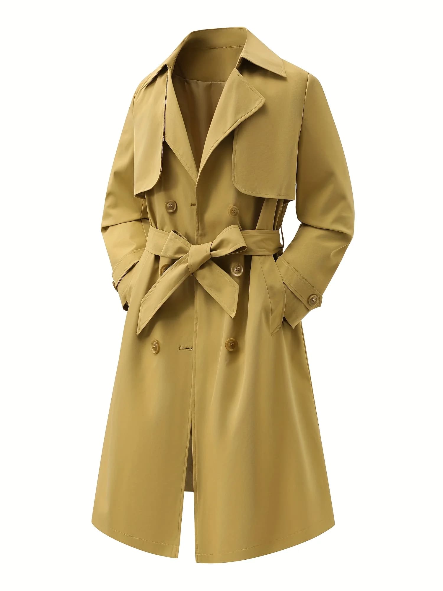 Mid-length autumn spring women's wind jacket with collar and waist belt, fashionable, streetwear, outdoor, open on the front