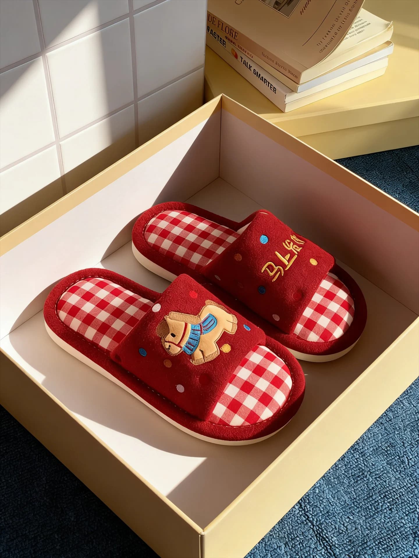 Pantofole Rosse da Casa per Donna, Antiscivolo, Primavera Estate, Graziose, Stile Casual, con Suola in EVA, Modello Portafortuna