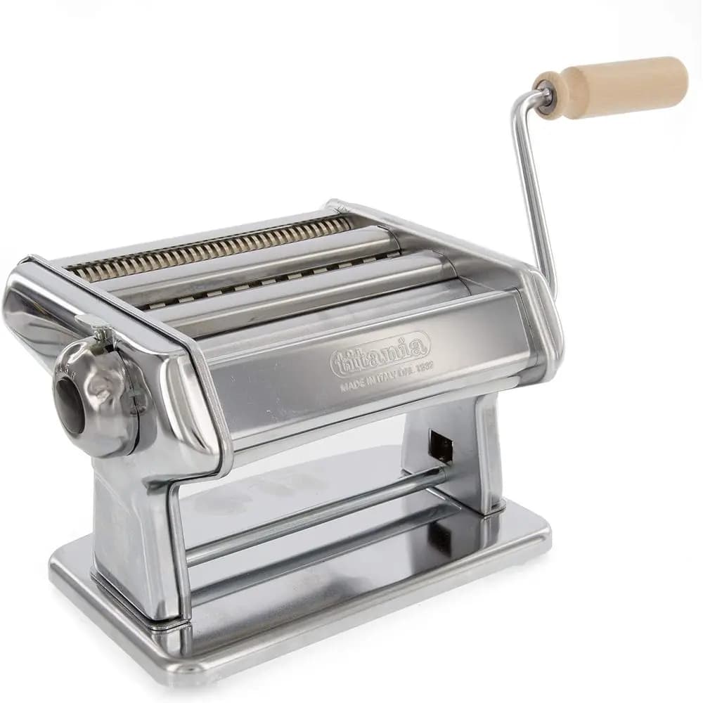 Pasta Maker Machine by - Heavy Duty Steel Construction w Easy Lock Dial and Wood Grip Handle- Model 190