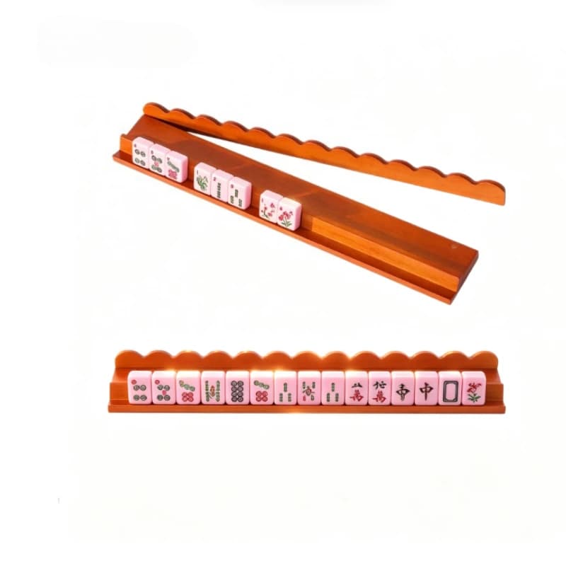 4PCS/Set Mahjong Racks with Magnetic Pushers Wooden 17 Inch Vintage Wood Mah Jongg Rack for Family American Mahjong Tile Mahjong