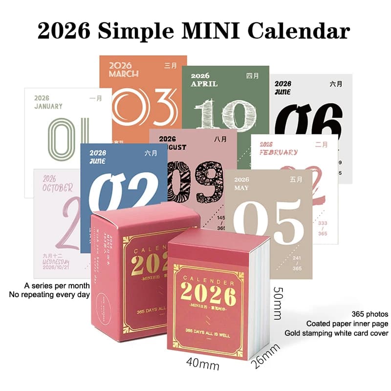 Mini Calendario 2026, Agenda Giornaliera 365 Giorni, Calendario a Strappo per Ufficio, Scuola, Casa, Organizer da Scrivania, Regalo per Studenti