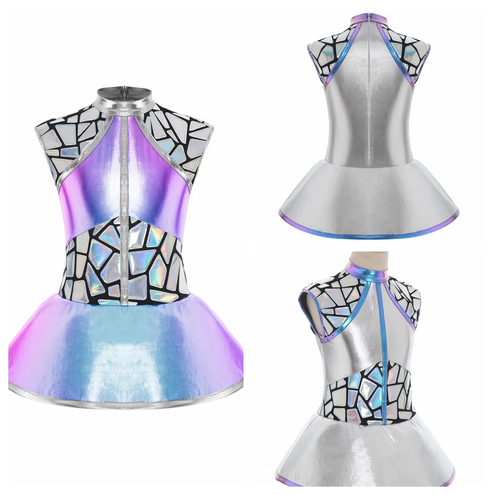 Costume da alieno metallizzato lucido per ragazze, costume cosmico con paillettes per lo spazio esterno, per costume anime robot spazio esterno di Halloween