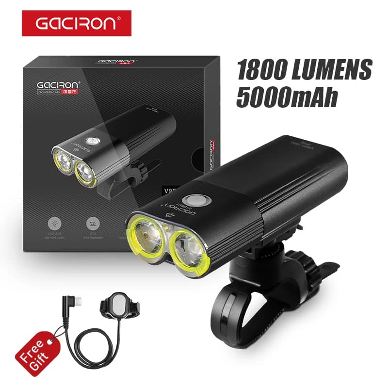 GACIRON V9DP 1800Lumens Luce anteriore per bicicletta Accessori bici IPX6 Impermeabile 5000mAh Torcia ricaricabile Faro per bici