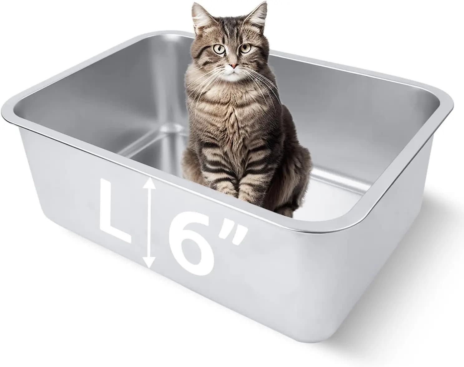 Lettiera per Gatti in Acciaio Inossidabile 18x14x6 Pollici, Antiruggine con Bordi Alti, Antiaderente, Facile da Pulire, per Gatti Adulti e Gattini