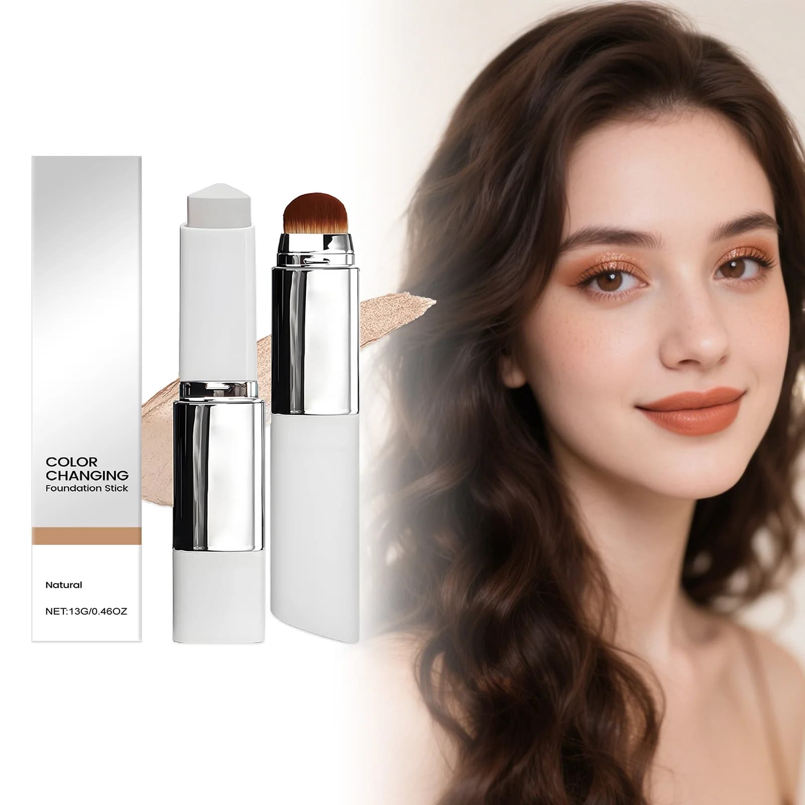 Fondotinta in stick che cambia colore con pennelli per trucco Base per trucco leggera ad alta copertura con finitura opaca impermeabile duratura 2 in 1