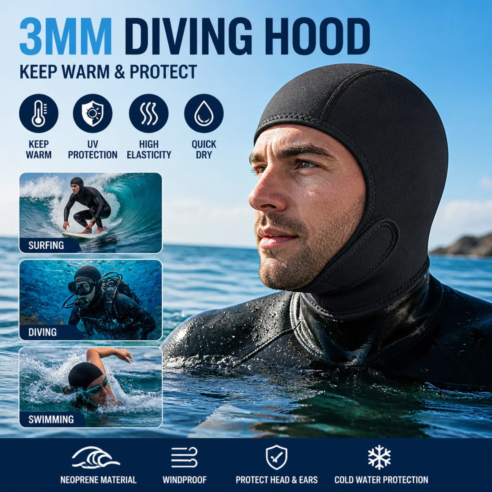 Neoprene sub hood Thermal change cap Comodo Mantieni warm surf cap Swim cap for man Woman Sailing holidays