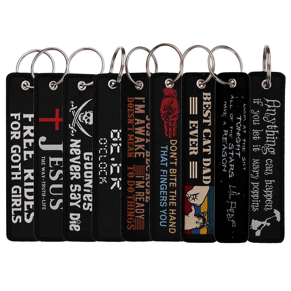 Portachiavi ricamato nero con frase motivazionale, portachiavi per motociclette, auto, zaino, portachiavi alla moda, accessori, regalo per un amico