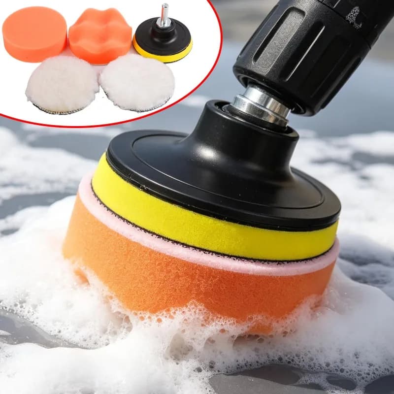 Kit di Spugne e Dischi in Lana da 3/4 Pollici per Lucidatura Auto, Adattatore per Trapano, Strumenti per la Cura e la Pulizia della Vernice dell'Auto