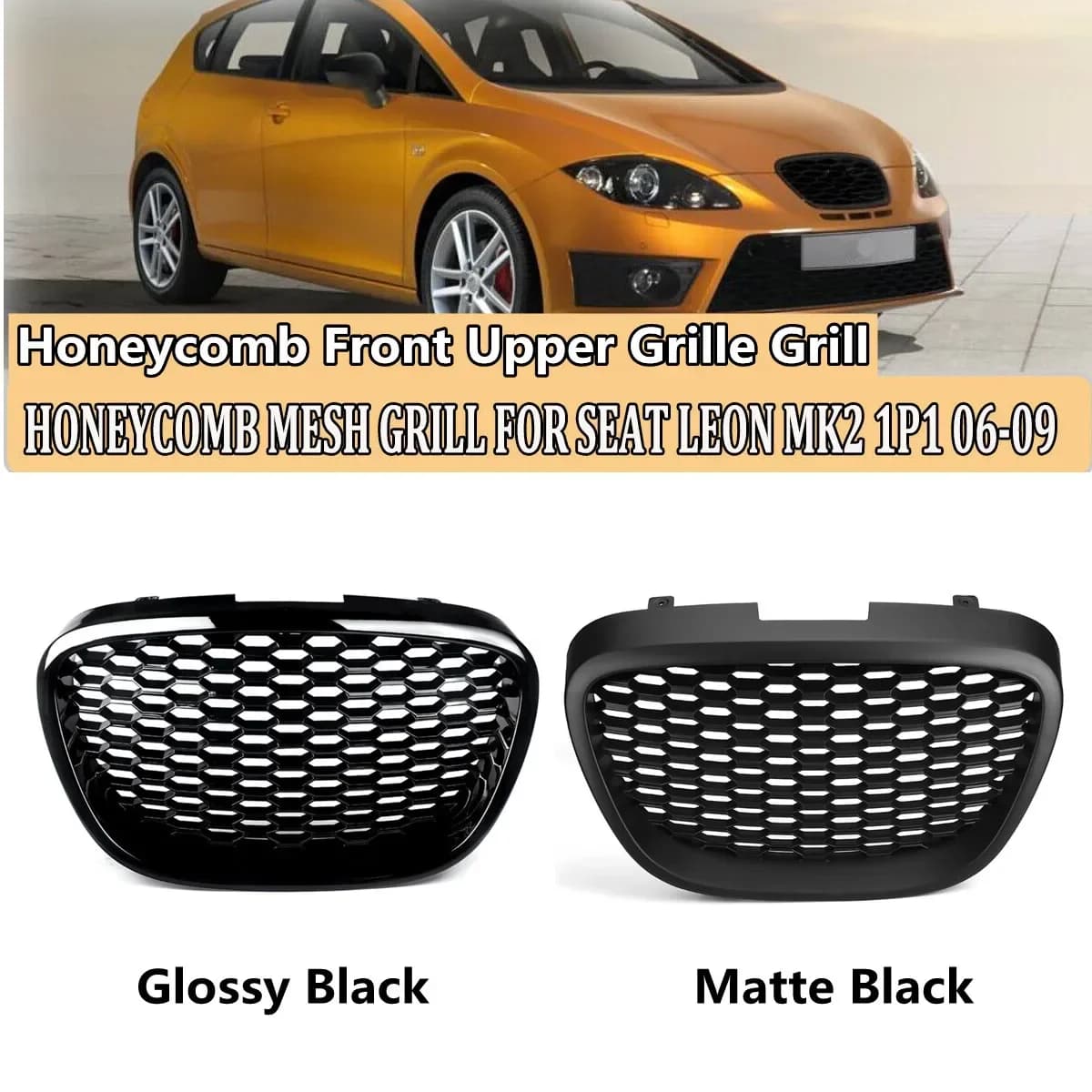 Griglia anteriore a nido d'ape Mesh Badgeless Griglia per Seat Leon MK2 1P Altea Toledo Mk3 2004-2009 Paraurti anteriore Griglia Cappuccio Maglia