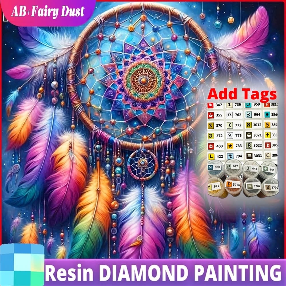 Resin AB Fairy Dust Full Square Round DIY Diamond Painting Dreamcatcher Diamond Embroidery Flower Complete Kit Gift