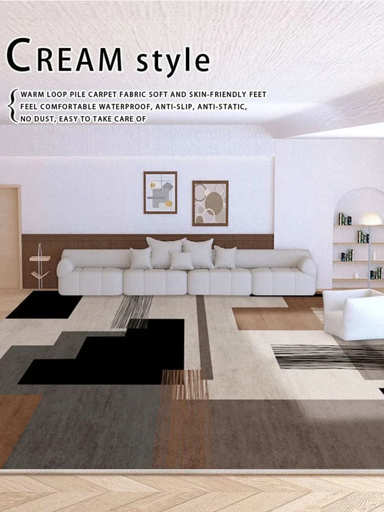 French Geometric Style Velvet for Living, Black and White, Anti-slip, for Sofa and Table