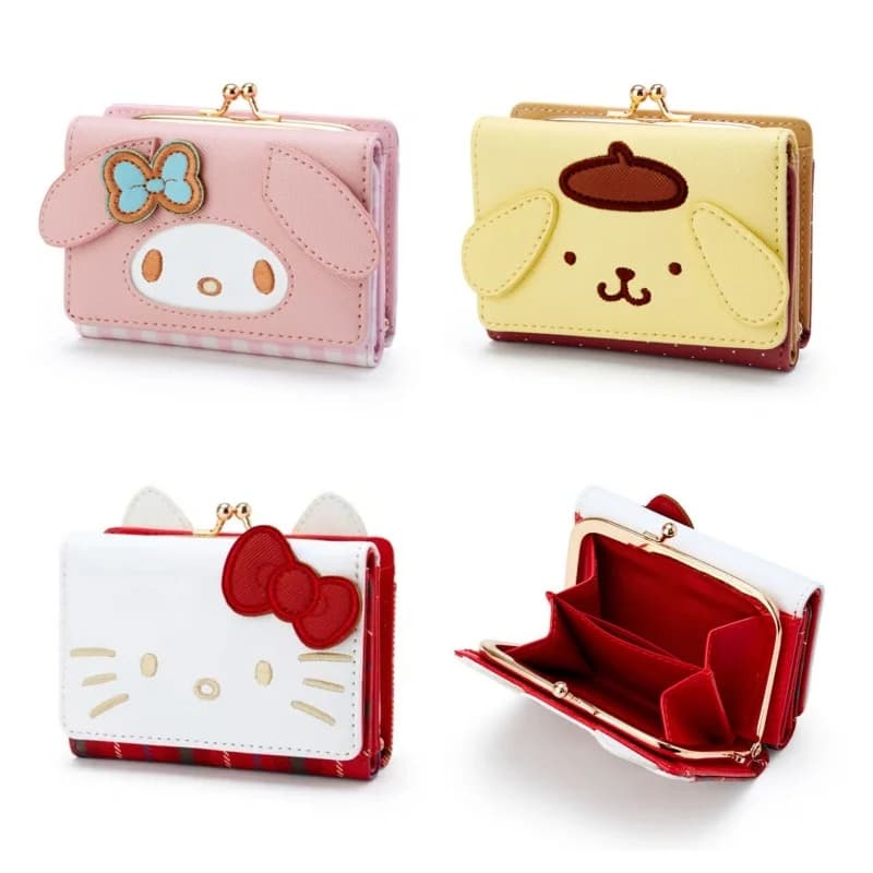 Hello Kitty Woman Clutch Pouch Cinnamoroll Kawaii PU Wallet Keychains My Melody Girl Coin Purse Kuromi Card Bag