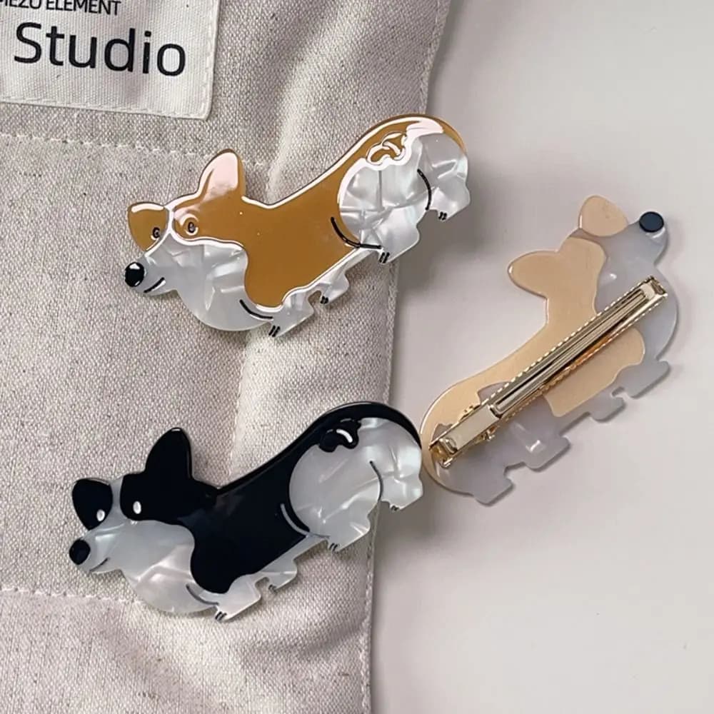Capelli a Forma di Cane Corgi, Accessori per Capelli in Acetato, Molletta Creativa e alla Moda
