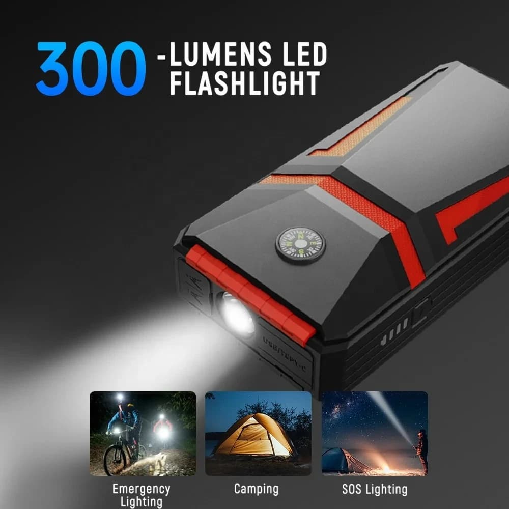 Avviatore d'Emergenza per Auto A5 1500A: Power Bank Portatile da 10000mAh, Compressore d'Aria, -40°C ° Avvio a freddo, luce LED