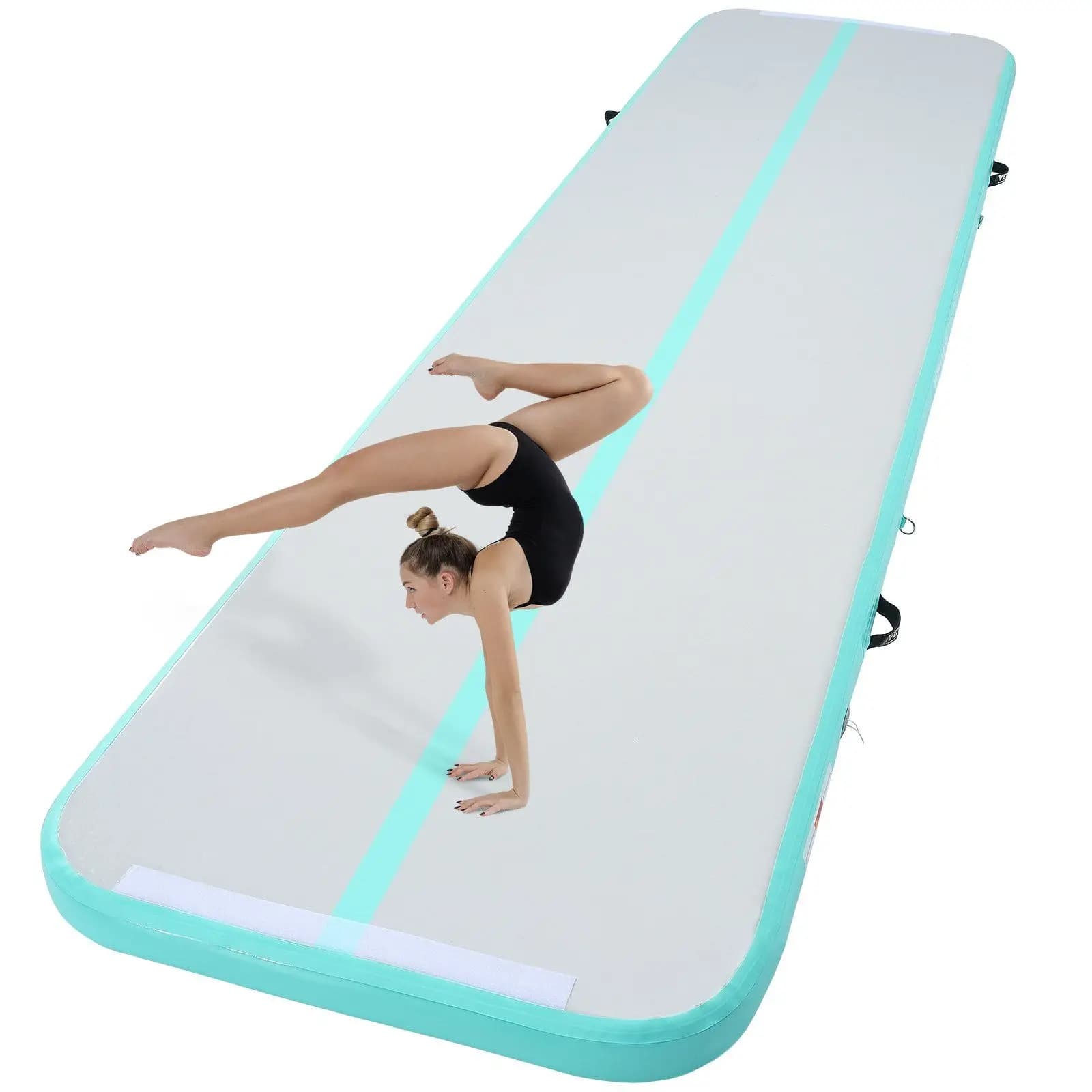 Tappetino gonfiabile per ginnastica 13 piedi x 3,3 piedi x 4 pollici, verde menta, per allenamento di ginnastica artistica, yoga e fitness a casa.