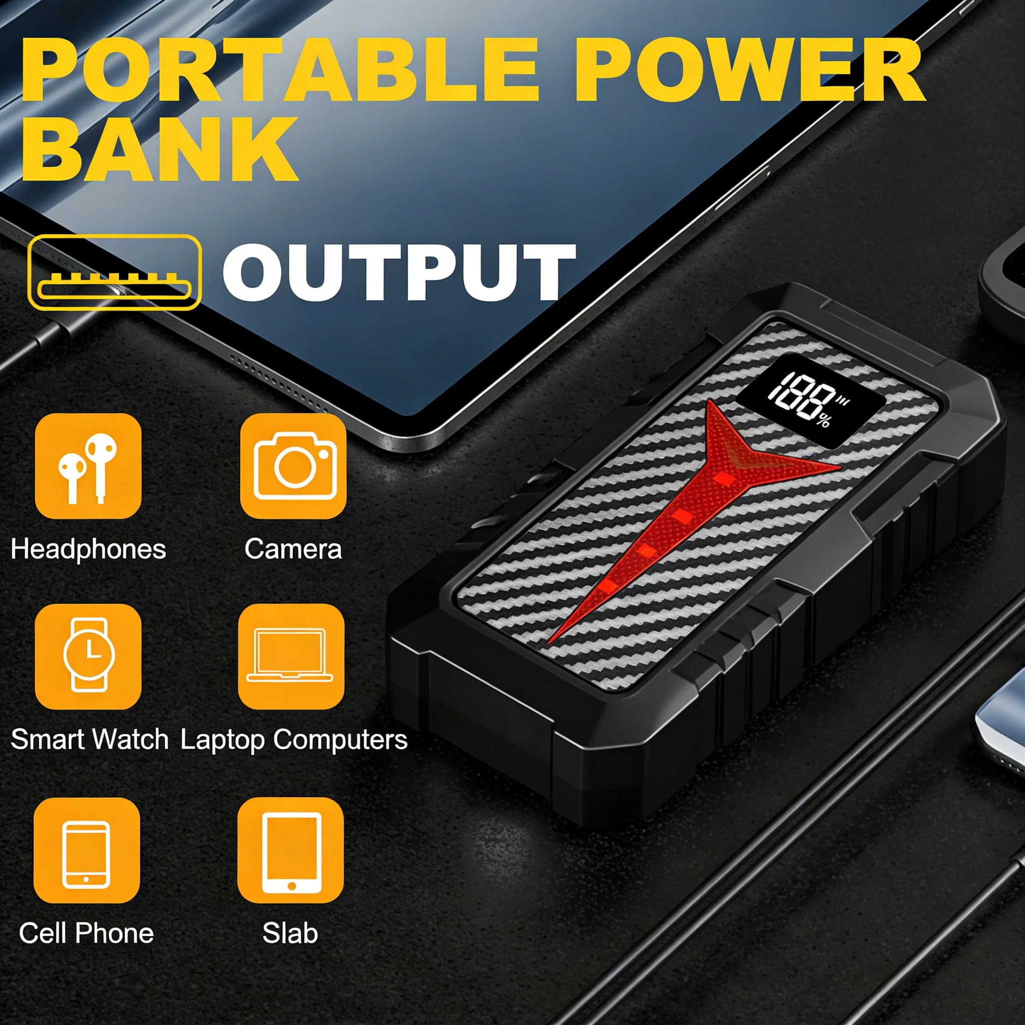 Avviatore di Emergenza Portatile 12V per Auto e Power Bank – Caricabatterie Compatto per Uso Quotidiano