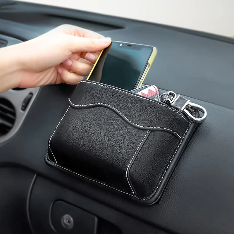 Borsa portaoggetti per telefono da cruscotto per auto, scatola portaoggetti adesiva multifunzionale per console centrale, organizer per spazi vuoti per seggiolino auto