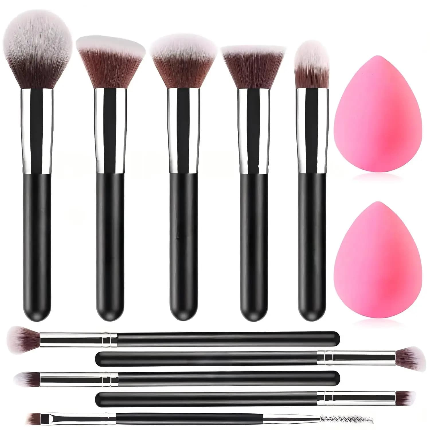 10pcs Premium Makeup Brushes Set, Professional Foundation Eyeshadow Concealer Blush Powder Bronzer Applicator, 2 Blender Sponge