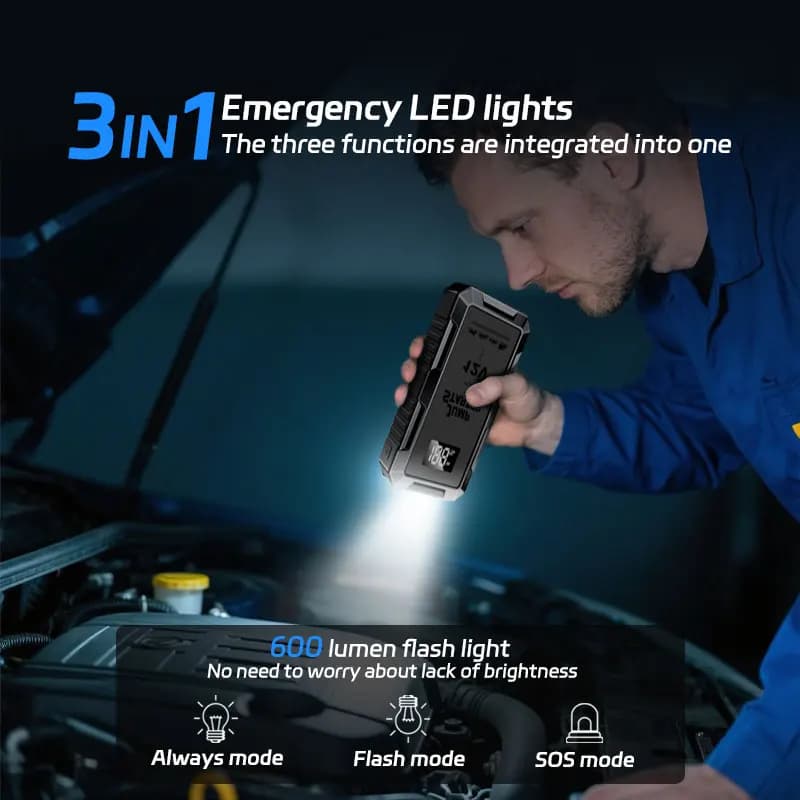 Avviatore di emergenza per auto Power Bank Batteria per auto portatile Booster di emergenza Dispositivo di avviamento automatico di ricarica wireless 12V