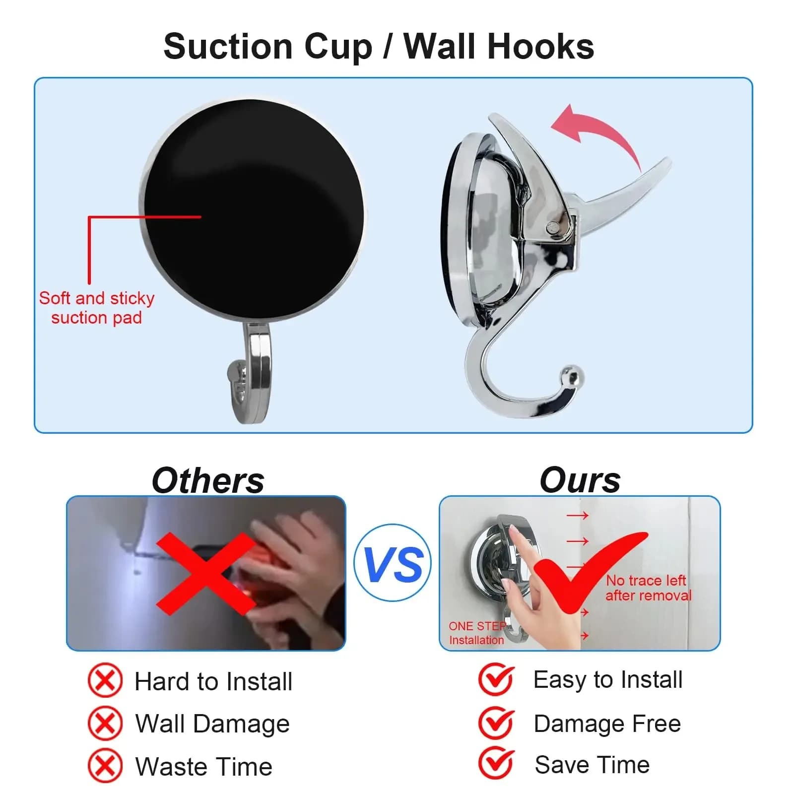 Powerful Vacuum Suction Cup Hooks Bathroom Towel Hooks Hanging No Punching Robe Hooks Reusable Suction Cup Hooks for Shower