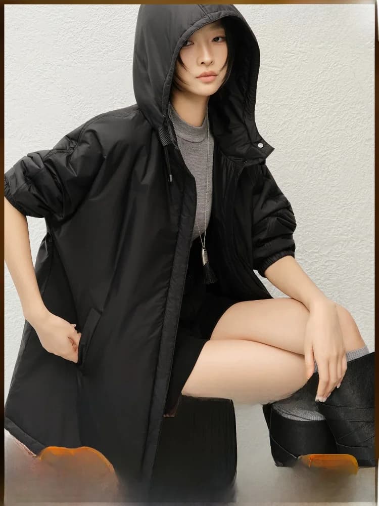 Meiyang Comfortable Six Cotton Jacket Nylon Water-Resistant Hooded Coat Drawstring Women's Casual Outerwear Polyester