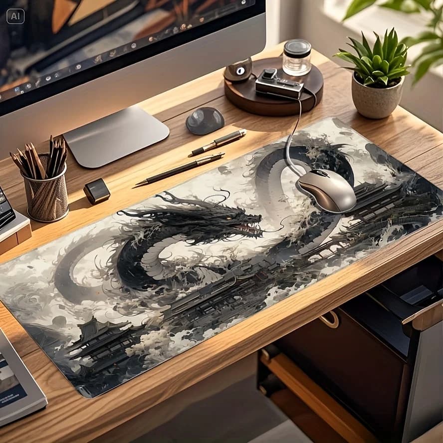 Tappetino per Mouse da Gaming Black Dragon Grande, Antiscivolo in Gomma, per Ufficio ed E-Sports