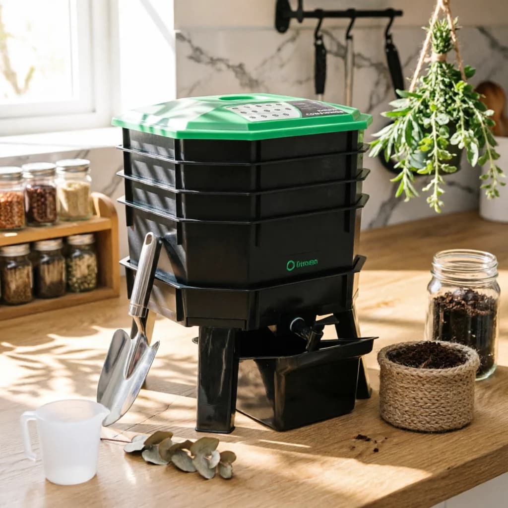 Worm Compost Bin Easy to Use Vermicompost Bin Worm Farm Tray Long-Lasting Composting System Drain Tap for Patio
