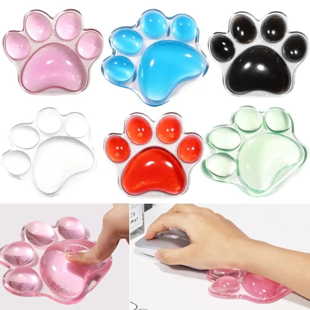 Utile poggiapolsi a forma di zampa di gatto, antiscivolo, trasparente, per mouse, comodo supporto per la mano, protezione per il gomito.