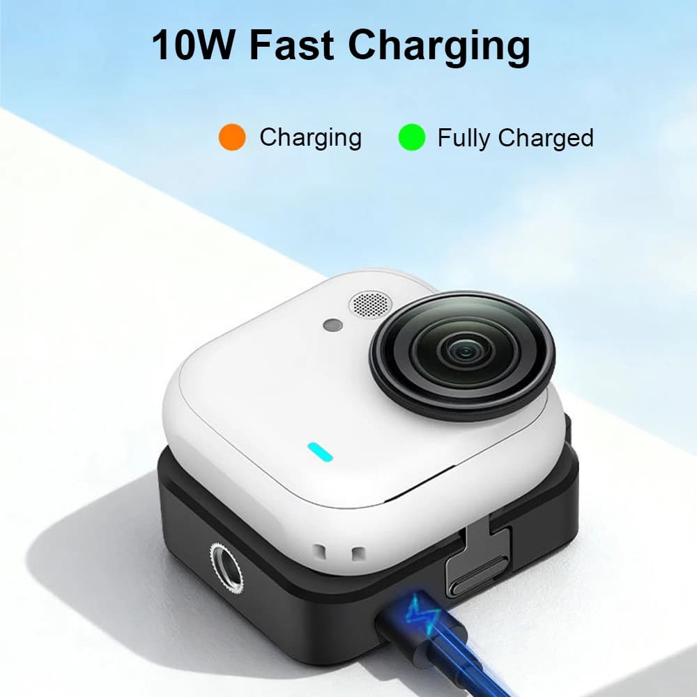Base di ricarica per Insta360 GO Ultra, dock di ricarica multiuso con attacco cold shoe e montaggio da 1/4 di pollice per luce LED, microfono e treppiede
