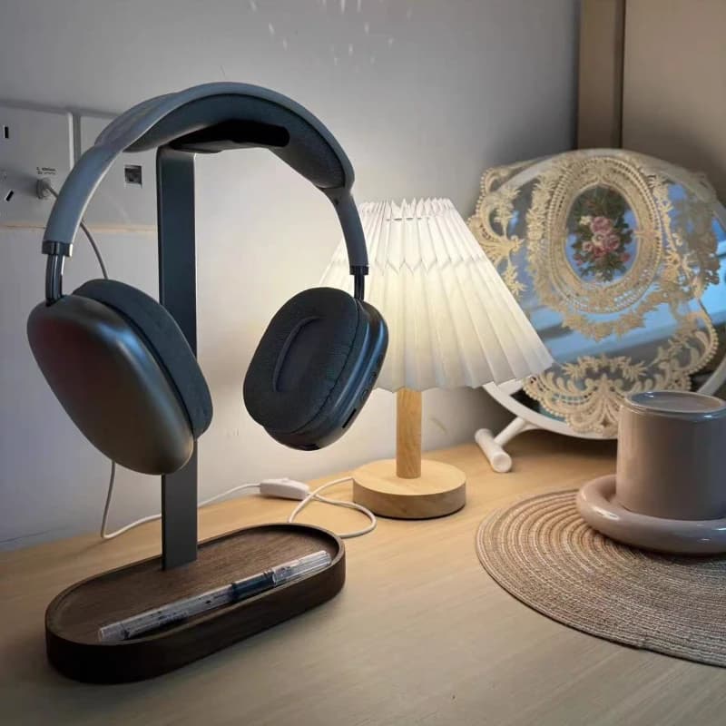 Nuovo Supporto per Cuffie Ecologico in Noce e Lega di Alluminio, Stand Personalizzato per AirPods Max e Cuffie da Gaming