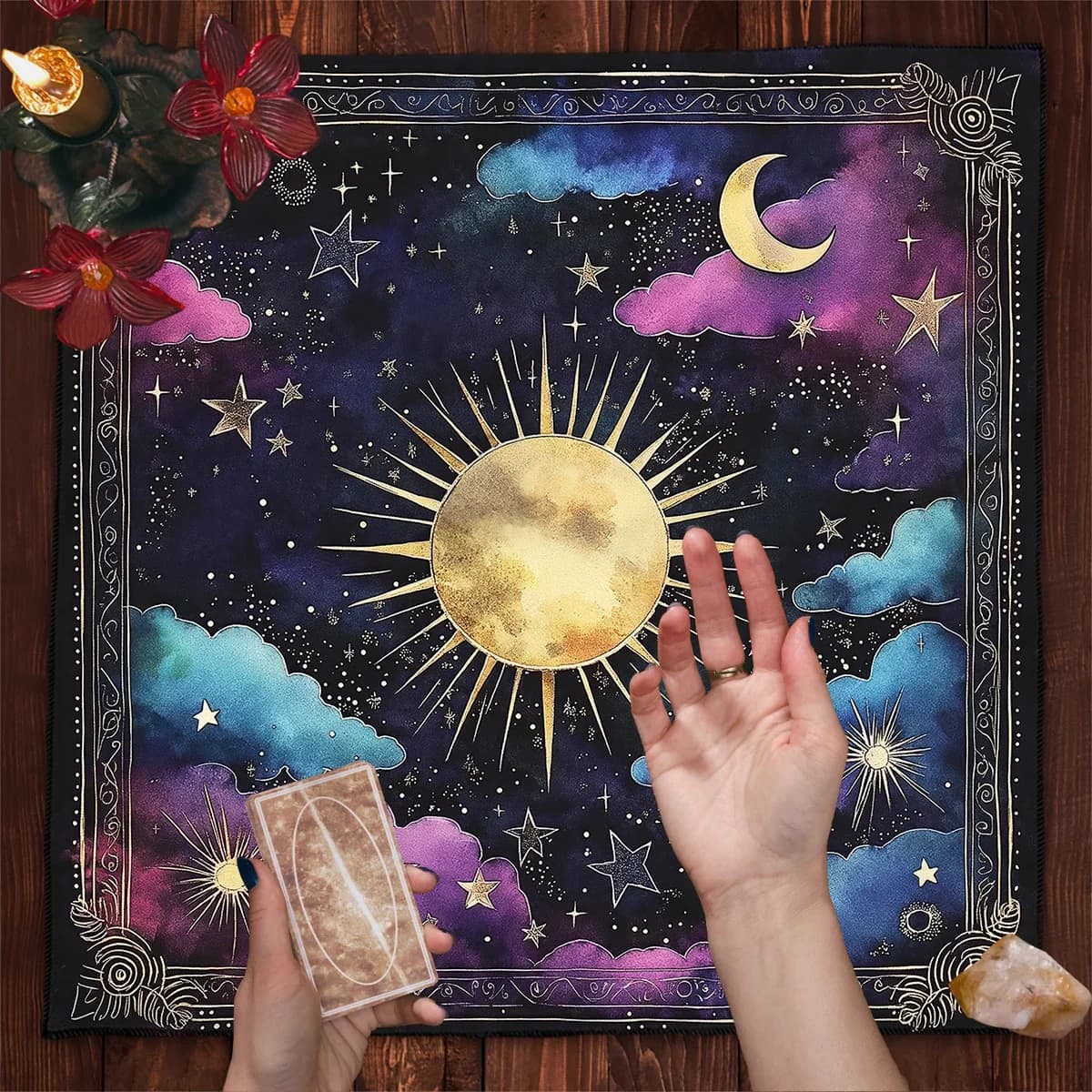 Sole e Luna Astrologia Tarocchi Tovaglia Carta Altare Panno Carte Tarocchi Celeste Panno Divinazione Per Tarocchi Zerbino Strega Tarocchi Panno