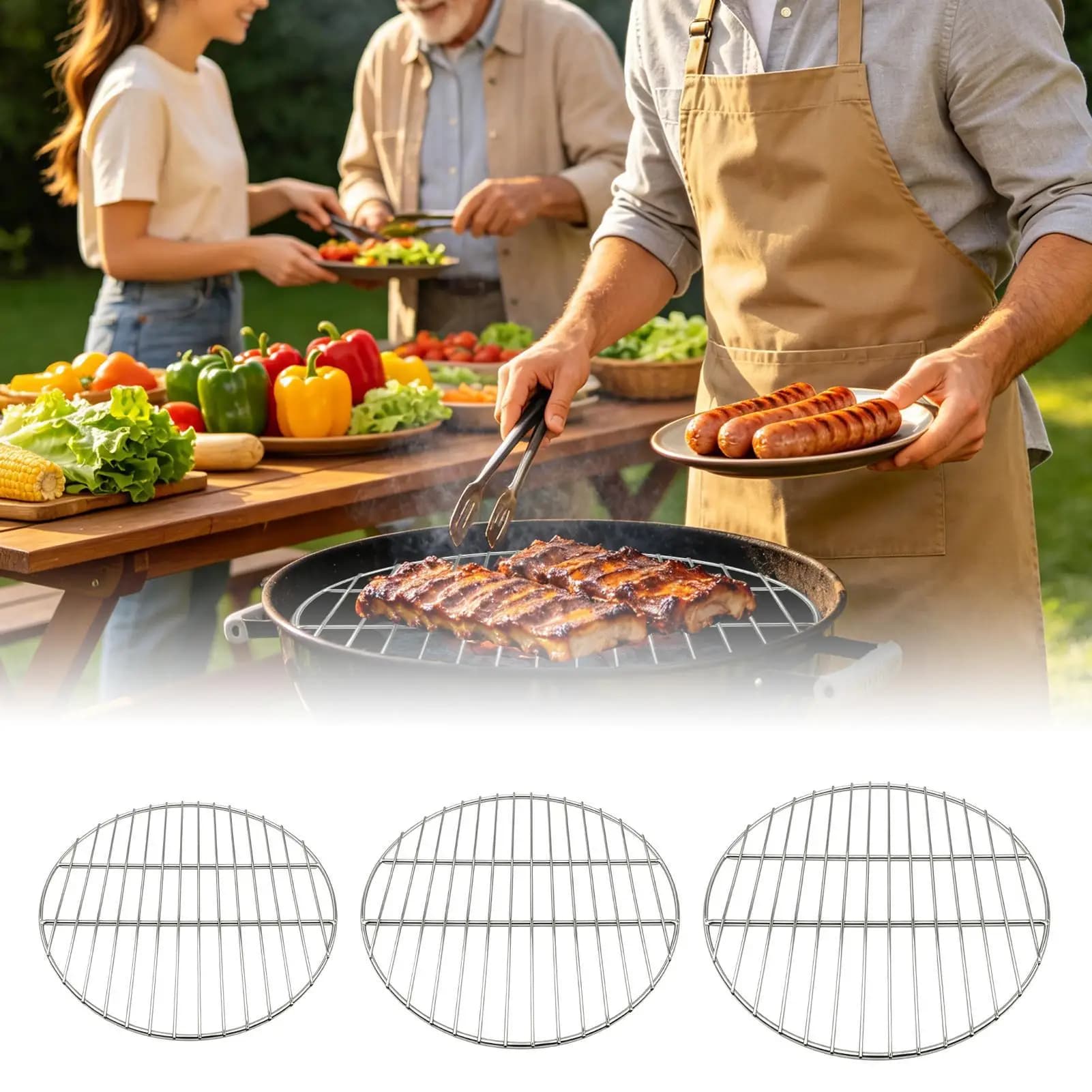 Heavy Duty Round Charcoal Grate Replacement Heat-Resistant Grill Grate for Outdoor Barbecue Camping Beach Garden