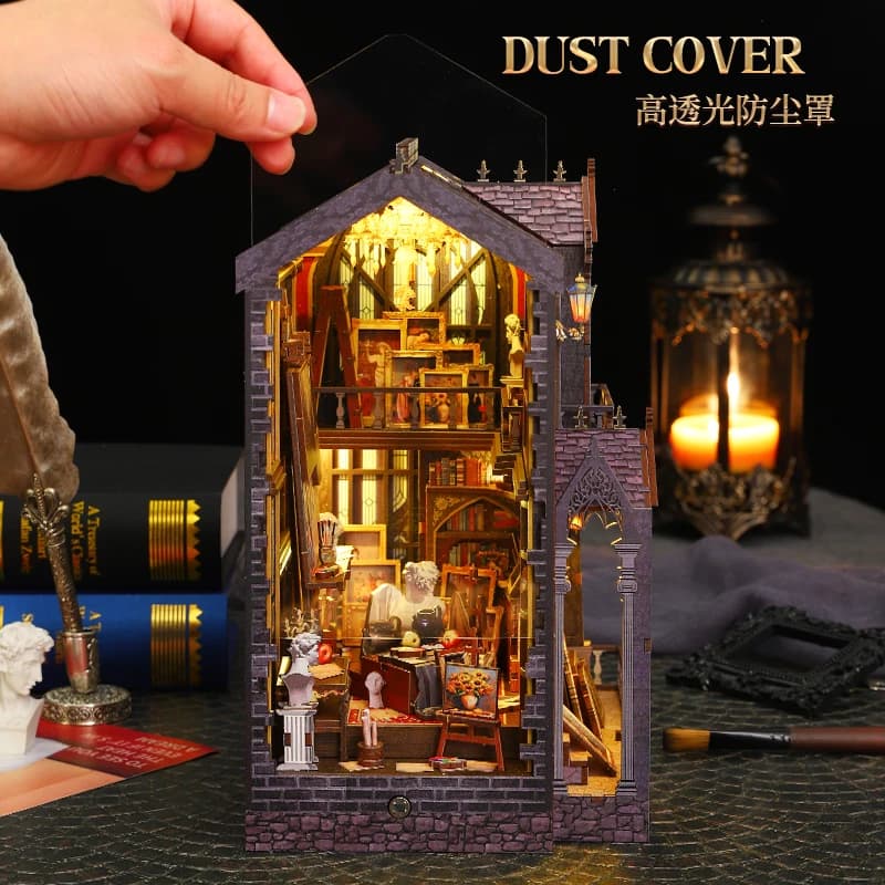Kit Fai-da-Te Book Nook - Puzzle 3D in Legno, Modello di Casa in Miniatura, Decorazione per Libreria, Regalo Creativo per Amanti dei Libri (Studio Incantato)